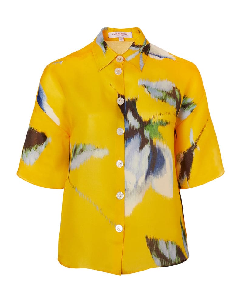 Front of a size 14 Drop Shoulder Button Shirt in Taxi Cab Multi by Carolina Herrera. | dia_product_style_image_id:227209